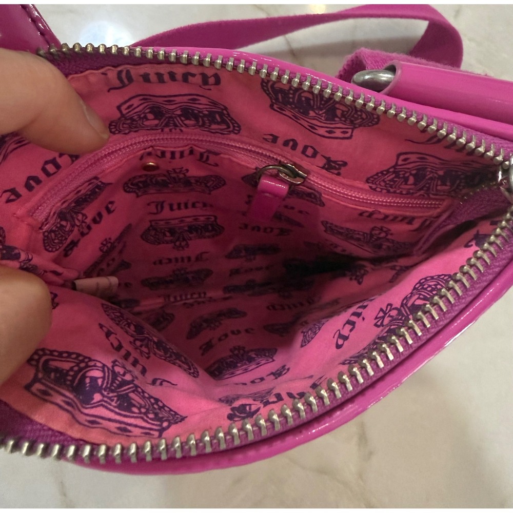 Juicy Couture Pink Velour Embossed Logo Crossbody Bag Y2K Patent Trim Chain #113 - Picture 7 of 15